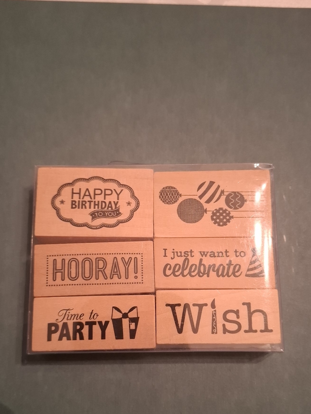 Wooden Birthday Stamp Set - Natural Brown Celebration Designs